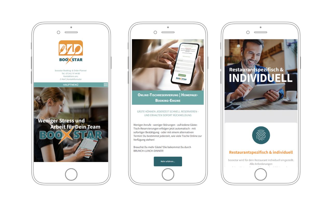  Mobile Web booxstar Booking- & Order-Planner - Tisch-Reservierungsprogramm - Restaurant-Buchungssystem | Digitales Reservierungsbuch